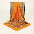 Foulard di seta satinata 90cm arancione brillante con motivi paisley vintage e drappeggio - Giallo zenzero