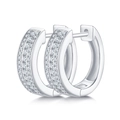 Minimalist S925 sterling silver hoop earrings with double-row micro-pave crystals - Silver