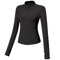 Chaqueta de running negra entallada con cuello alto, cremallera y prácticos orificios - S / Negro