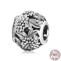 Exquisite S925 sterling silver hollow floral charm bead with carved flowers and cubic zirconia - Hollow Daisy (SCC2097)