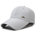 Light gray breathable mesh baseball cap with laser-cut holes and fashion metal badge - Adjustable / Gray