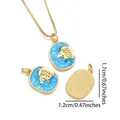 Collier plaqué or 18 carats avec pendentif ovale en opale bleue et gravure de bélier - Rectangle Lion / Opale Bleu Paon