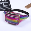 Laser iridescent waist bag for women with colorful gradient and metallic PVC finish - Rainbow