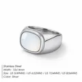 Bague minimaliste en acier inoxydable argenté avec incrustation de pierre ovale blanche. - Circonférence 49MM-US5 / Argent (YD25012)