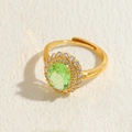 Adjustable 14K gold plated ring with oval light green zircon and halo stones - Green Zirconia Style (20230608)