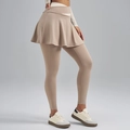 Leggings da yoga 2 in 1 con gonna a pieghe a vita alta in colore kaki chiaro - S / Cachi