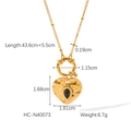 Gold stainless steel necklace with black stone heart pendant and detailed measurements - Black Gemstone Heart Style (HC-N40073)