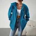 Women's loose casual fleece zip-up hoodie in light blue for autumn and winter outfits - S / Blue