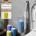 Wall-mounted disposable toilet brush set with 6 lemon-scented sponge refill heads - Grey Set + 6 Lemon Scent Refills / Gray