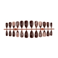 Almond-shaped brown and nude press-on nails with silver glitter lines on white background - Dark Brown Marble French Style (B1-13843-Strip) / 24 Pcs Strip (No Accessories)