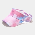 Detailed view of pink and blue tie-dye sun visor hat with wide brim and adjustable strap - Adjustable / Pink Blue Tie-dye