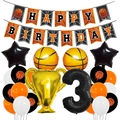 Detail of 3rd birthday basketball theme party set with trophy and star foil balloons - 3rd Birthday Style