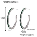 Silver stainless steel C-hoop earrings with green zircon inlays and size parameters - Style A-15mm / Silver Color Green Zirconia
