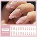 Pink French style press-on nails with 3D water ripple texture, 24 piece set LT222-B7 - Jelly Glue Type / LT222-B7 Pink 3D Ripple