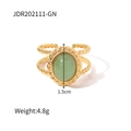 Detail eines Vintage-Goldrings mit grünem ovalem Stein und Perlband, Gewicht 4,8g - Dunkelgrüner Strukturierter Edelstein (JDR202111-GN)