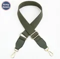 Detail of adjustable military green canvas strap with golden hardware and leather ends - Dark Green Strap-Dark Green Leather / Light Gold Buckle