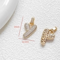 Detailed size view of heart Y-letter pendant with white cubic zirconia and gold finish - Letter Y