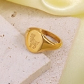 18K gold plated stainless steel signet ring with engraved Aries zodiac pattern - US 6 / Aries