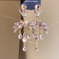 Detailed view of pink crystal fringe earrings with floral gold plating and sparkling stones - 26# Gold-Pink-Water Drop Tassel (925 Sterling Silver Earring Post)