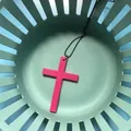 Minimalist pink cross pendant necklace with black beaded chain in a matte finish - Rose Red Cross
