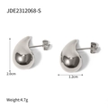 Polished silver stainless steel water drop earrings with striped texture and 2.0cm height - Silver
