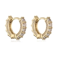 Detail of gold huggie hoop earrings with micro-paved cubic zirconia on white background - Gold White Zirconia