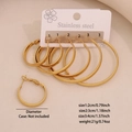 Three pairs of golden stainless steel geometric hoop earrings in small, medium, and large sizes - Arc Shape (3# Curved)