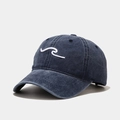 Casquette de baseball bleu foncé délavé avec broderie vague blanche et style vintage - Réglable / Bleu marine