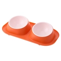 Double pet feeding bowls with orange non-slip base and pink tilted bowls for cats and dogs - Orange (White Plastic Bowl) / 41*22.5*8.5cm