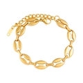 Detail eines goldenen Kaffeebohnen-Gliederarmbands mit K18-Stempel und Karabiner - Gold Armband