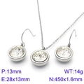 Silver stainless steel jewelry set with round clear cubic zirconia stones and O-chain - 2-Piece Set (Necklace+Earrings) / Steel White Zirconia