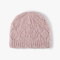 Pink chunky cable knit beanie hat for women featuring a wide ribbed brim and soft texture - Fleshy Pink (24B045)