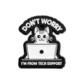 Detail of enamel pin featuring a white cat at a laptop with Tech Support text - Tech Support Cat