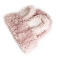 Pink plush home slippers with fuzzy faux lamb wool texture and comfy white lining - Pink