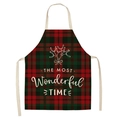 Detail of red and green plaid apron featuring festive mistletoe and holiday text print - A0001-13 Red Green Plaid Mistletoe