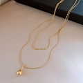 Double-layered 18K gold plated necklace with teardrop pendant and snake chain - Gold