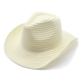 Detail of cream knitted straw cowboy hat with spiral weaving and wide brim design - M (56-58cm) / Cream