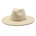 Classic 9.5cm wide brim wool felt jazz hat with gold buckle band in beige - M (56-58cm) / Beige