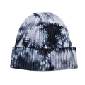 Detailed view of black and white tie-dye beanie featuring ribbed knit texture and folded cuff - One Size / Black White Ink Tie-Dye (#4)