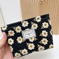 Black corduroy cosmetic bag with white floral pattern and Time to Party label - Small / Black Small Flower