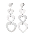 Boucles d'oreilles pendantes en cœur argenté multicouche en acier titane poli - Triple cœur évidé argenté (KE27846-D)