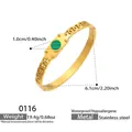 Detail view of 18k gold plated bangle featuring a malachite inlay and dimension markings - Gold Green Textured Round Bangle (Z315)