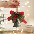 Christmas metal bell ornament with red burlap bow, pine cones and berries, 12cm hanging décor - Green Berry Bell