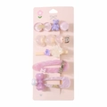 5-piece purple hair clip set with cute bear, heart, and flower charms on pink card - #1 Purple Series