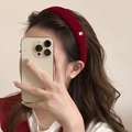 Serre-tête rembourré en velours bordeaux pour femme avec détail bouton doré - Style Pièce d'Or en Velours Rouge Vin