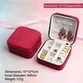 Red velvet travel jewelry case with zipper for rings and necklaces in 10x10x5cm size - Square 10x10 Velvet Style / Red