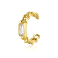 Gold plated 925 silver chain ear cuff with rectangular clear gemstone on white base - White Zirconia - Gold Plated