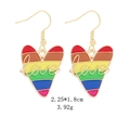 Rainbow heart drop earrings with Love script in gold finish and colorful enamel - Rainbow Heart Love Script