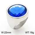 22mm wide stainless steel punk ring featuring a round faceted blue gemstone inlay - Steel + Blue Faceted Stone (KR1087816-K)