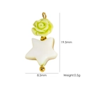 Green resin rose and white star charm connector for jewelry making, 19.5mm height - Green Rose Five Pointed Star